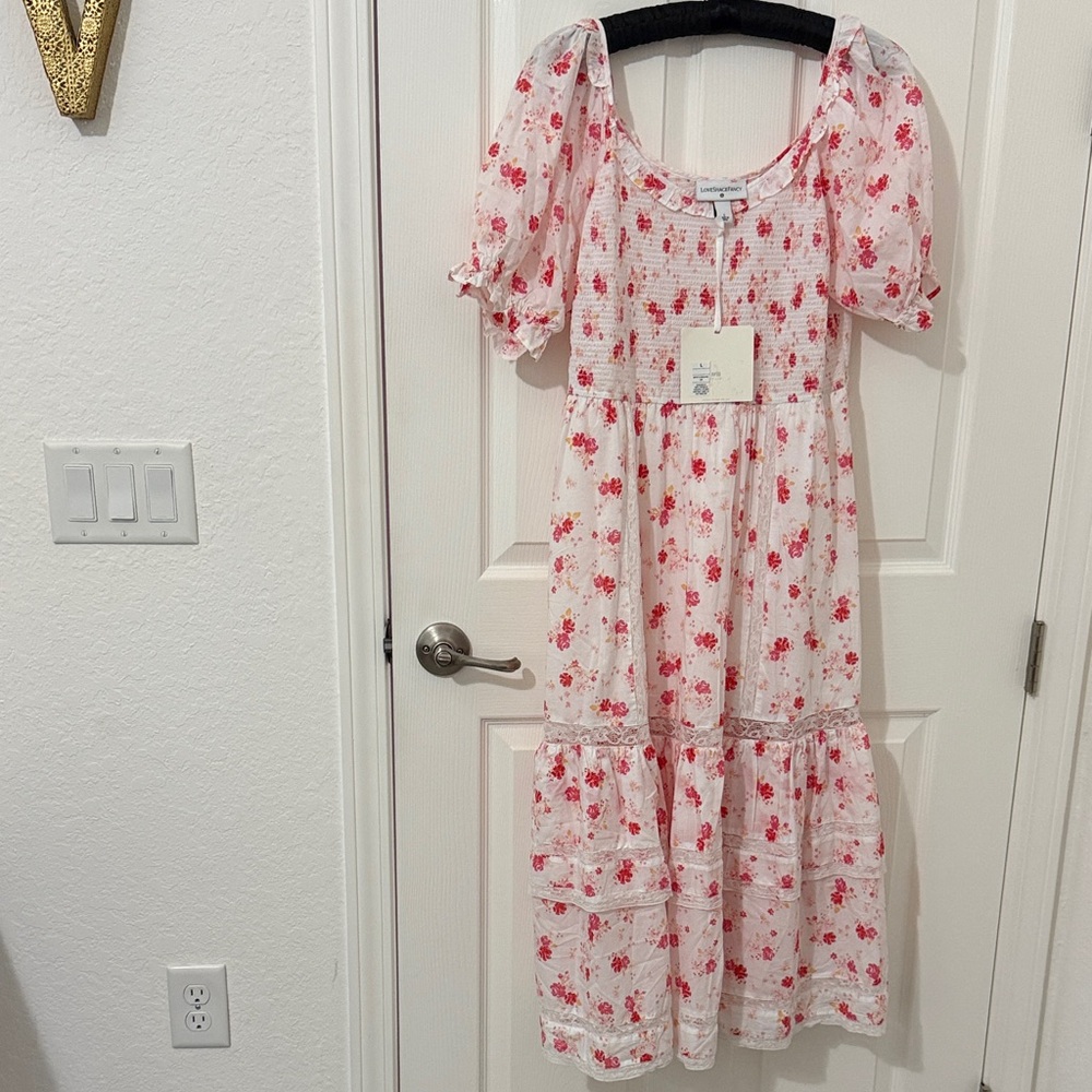 LoveShackFancy Pink and Red Floral Dress